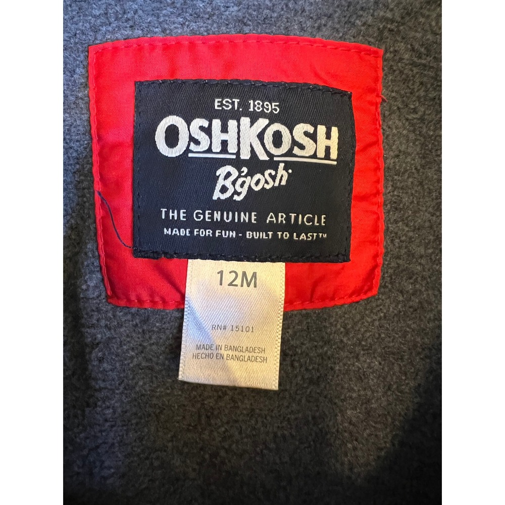 NEW - OSHKOSH B'GOSH - Red Lined Coat Jacket - Baby 12 Months - Picture 4 of 7